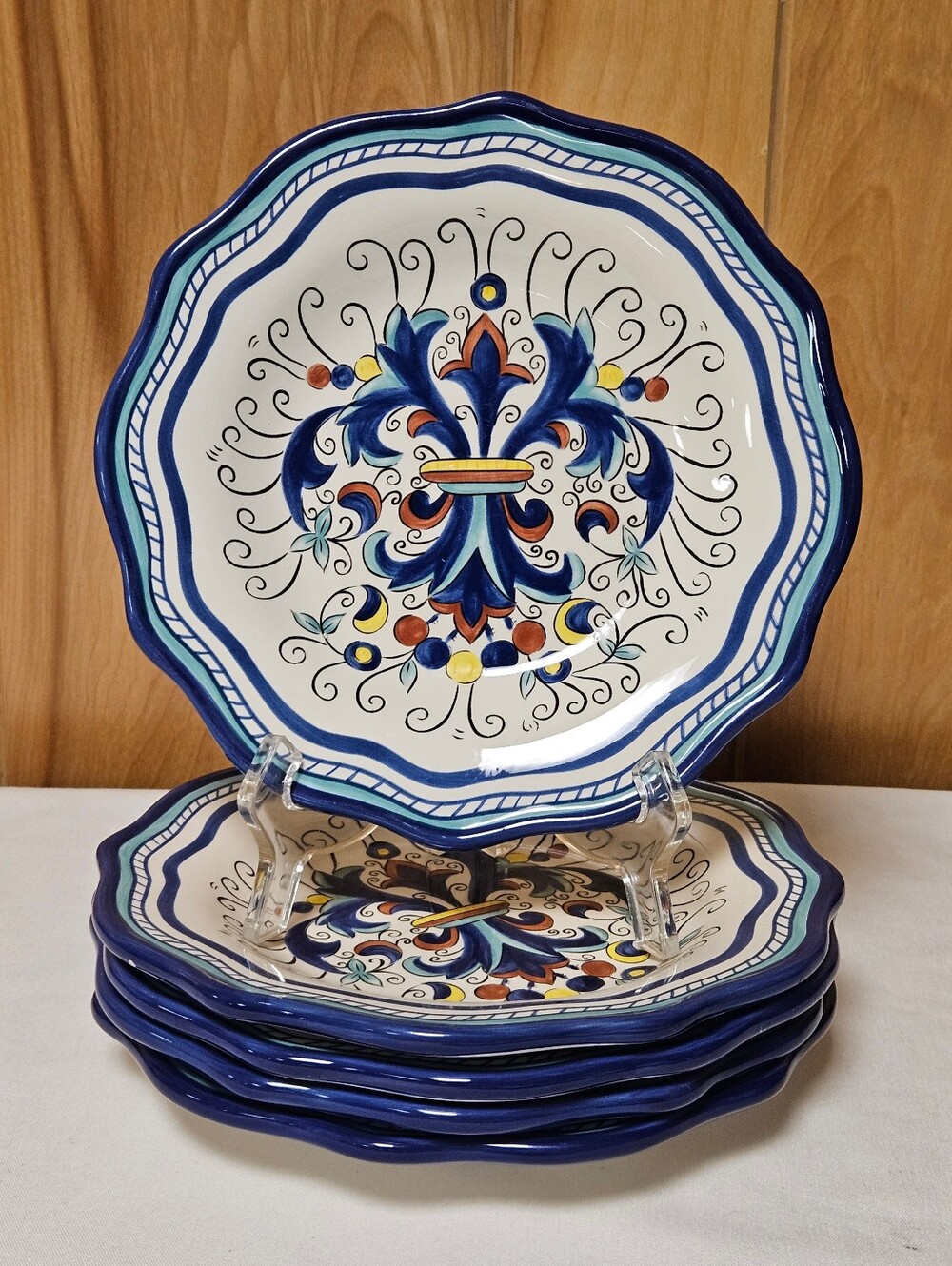 Pier 1 Imports Marino Salad Dessert Plates Hand Painted  8.5" 5 PC SET *READ DSC